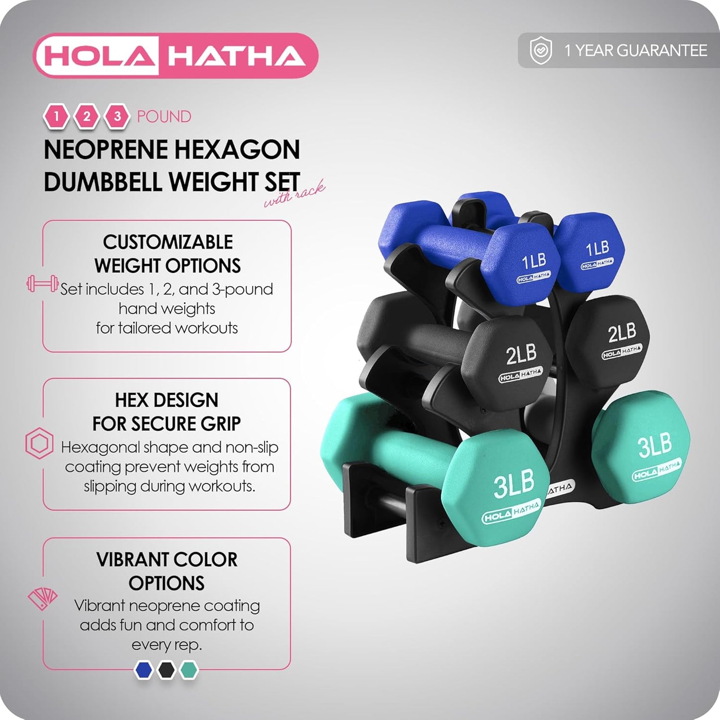 1, 2 and 3 lb Neoprene Dumbbell Strength Training Weight Set with Rack