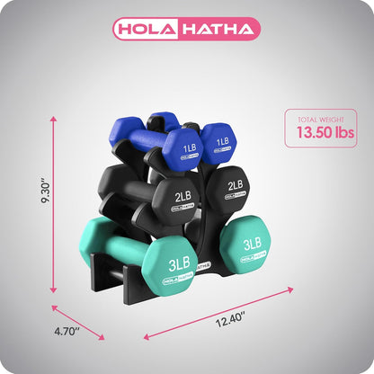 1, 2 and 3 lb Neoprene Dumbbell Strength Training Weight Set with Rack