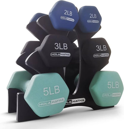 1, 2 and 3 lb Neoprene Dumbbell Strength Training Weight Set with Rack