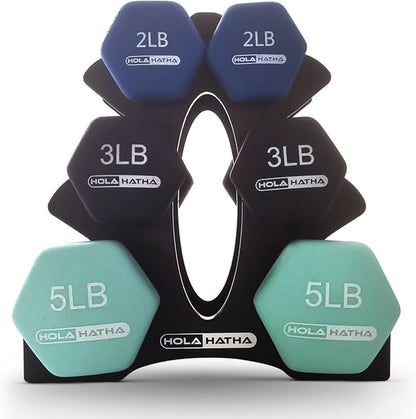 1, 2 and 3 lb Neoprene Dumbbell Strength Training Weight Set with Rack
