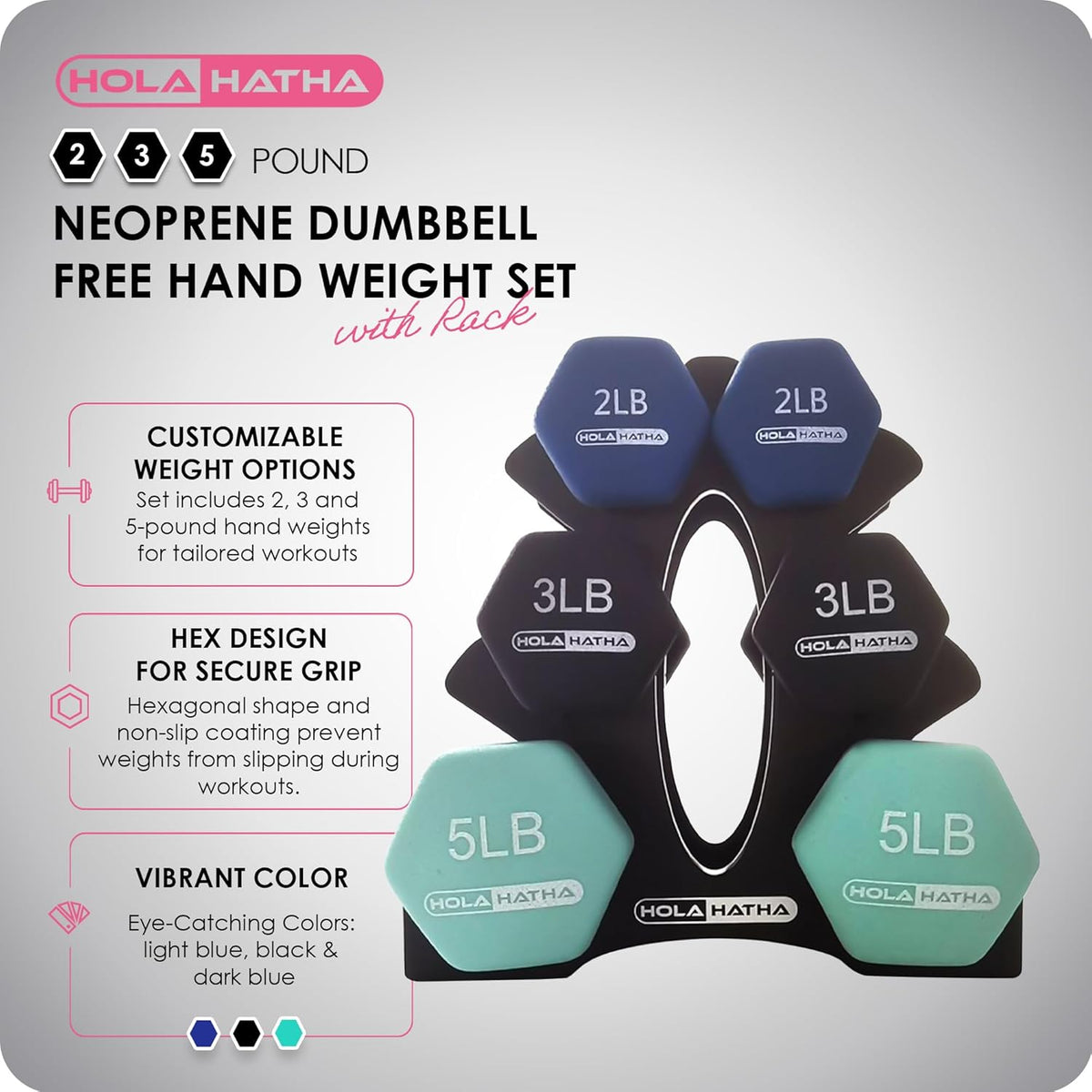 1, 2 and 3 lb Neoprene Dumbbell Strength Training Weight Set with Rack