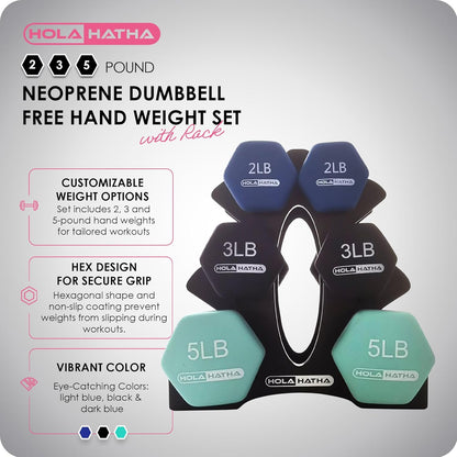 1, 2 and 3 lb Neoprene Dumbbell Strength Training Weight Set with Rack