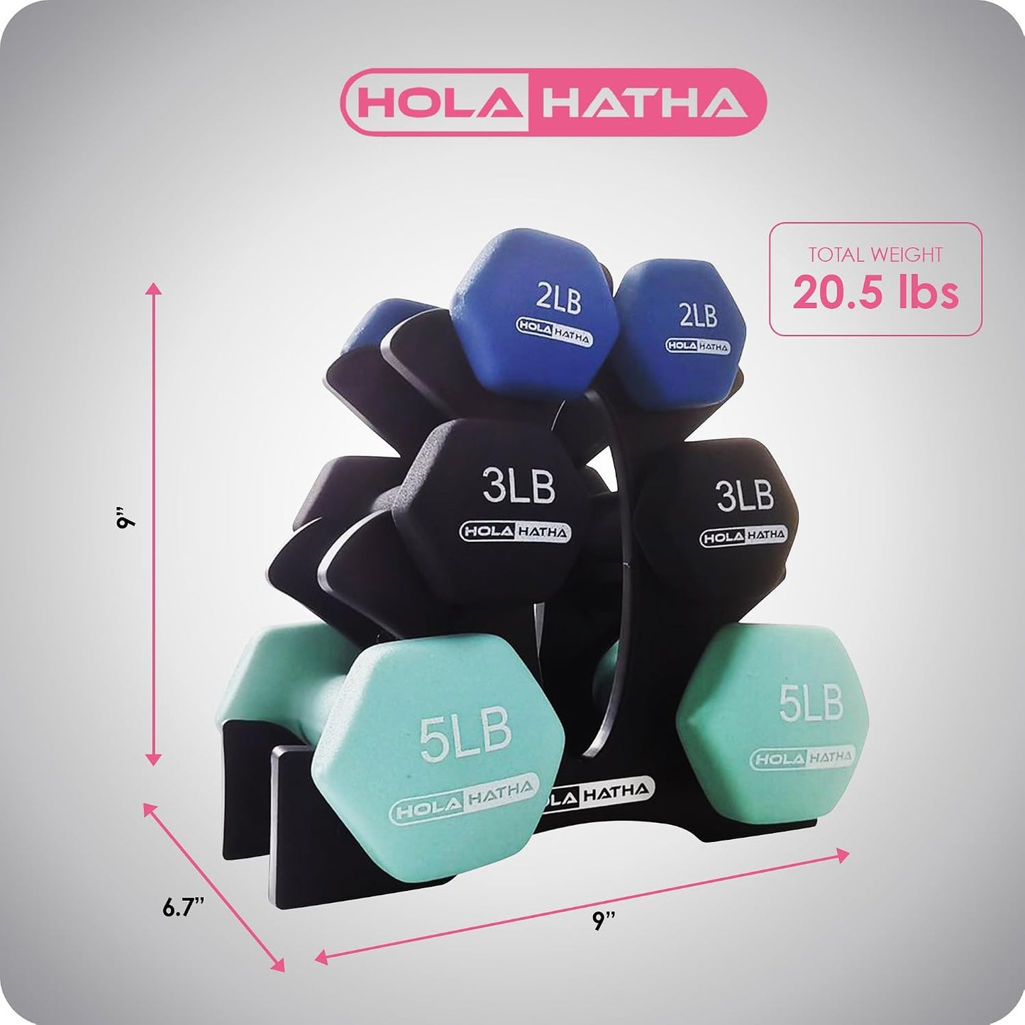 1, 2 and 3 lb Neoprene Dumbbell Strength Training Weight Set with Rack