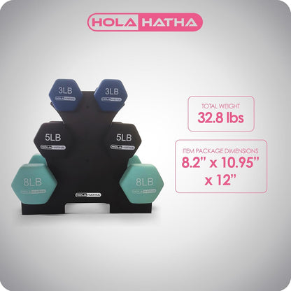 1, 2 and 3 lb Neoprene Dumbbell Strength Training Weight Set with Rack