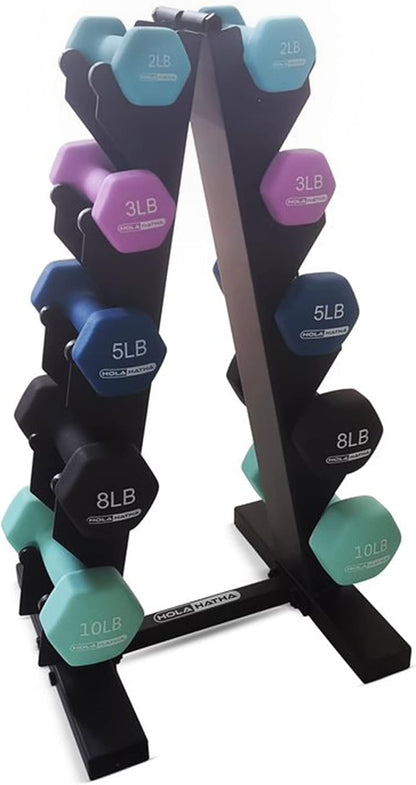 1, 2 and 3 lb Neoprene Dumbbell Strength Training Weight Set with Rack