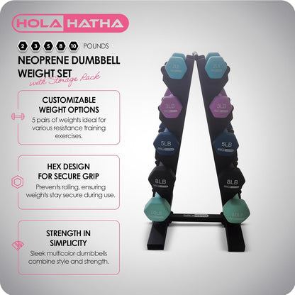 1, 2 and 3 lb Neoprene Dumbbell Strength Training Weight Set with Rack