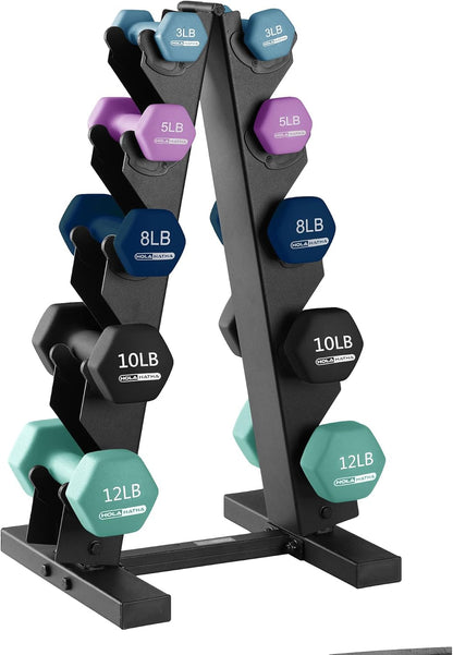 1, 2 and 3 lb Neoprene Dumbbell Strength Training Weight Set with Rack