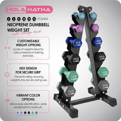 1, 2 and 3 lb Neoprene Dumbbell Strength Training Weight Set with Rack
