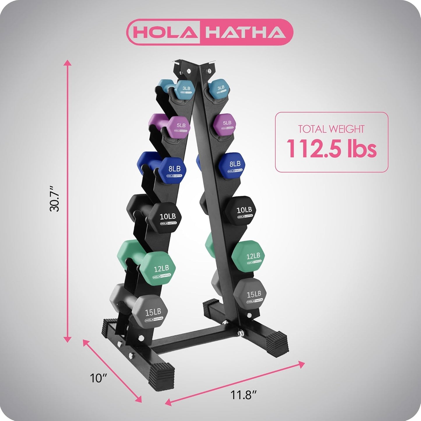 1, 2 and 3 lb Neoprene Dumbbell Strength Training Weight Set with Rack