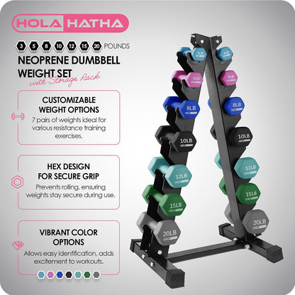 1, 2 and 3 lb Neoprene Dumbbell Strength Training Weight Set with Rack