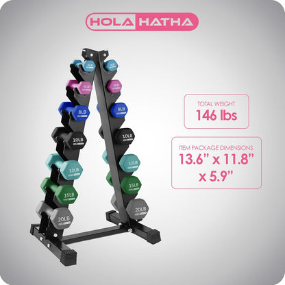 1, 2 and 3 lb Neoprene Dumbbell Strength Training Weight Set with Rack
