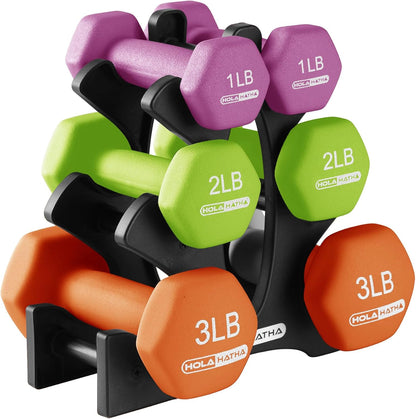 1, 2 and 3 lb Neoprene Dumbbell Strength Training Weight Set with Rack