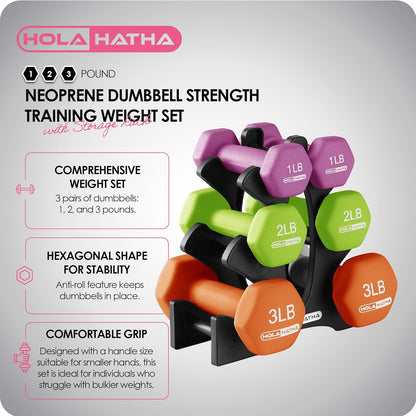 1, 2 and 3 lb Neoprene Dumbbell Strength Training Weight Set with Rack