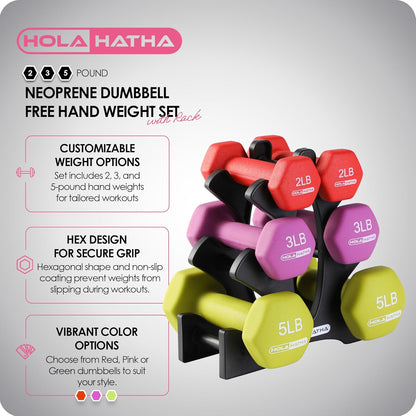 1, 2 and 3 lb Neoprene Dumbbell Strength Training Weight Set with Rack