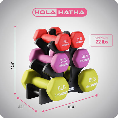 1, 2 and 3 lb Neoprene Dumbbell Strength Training Weight Set with Rack