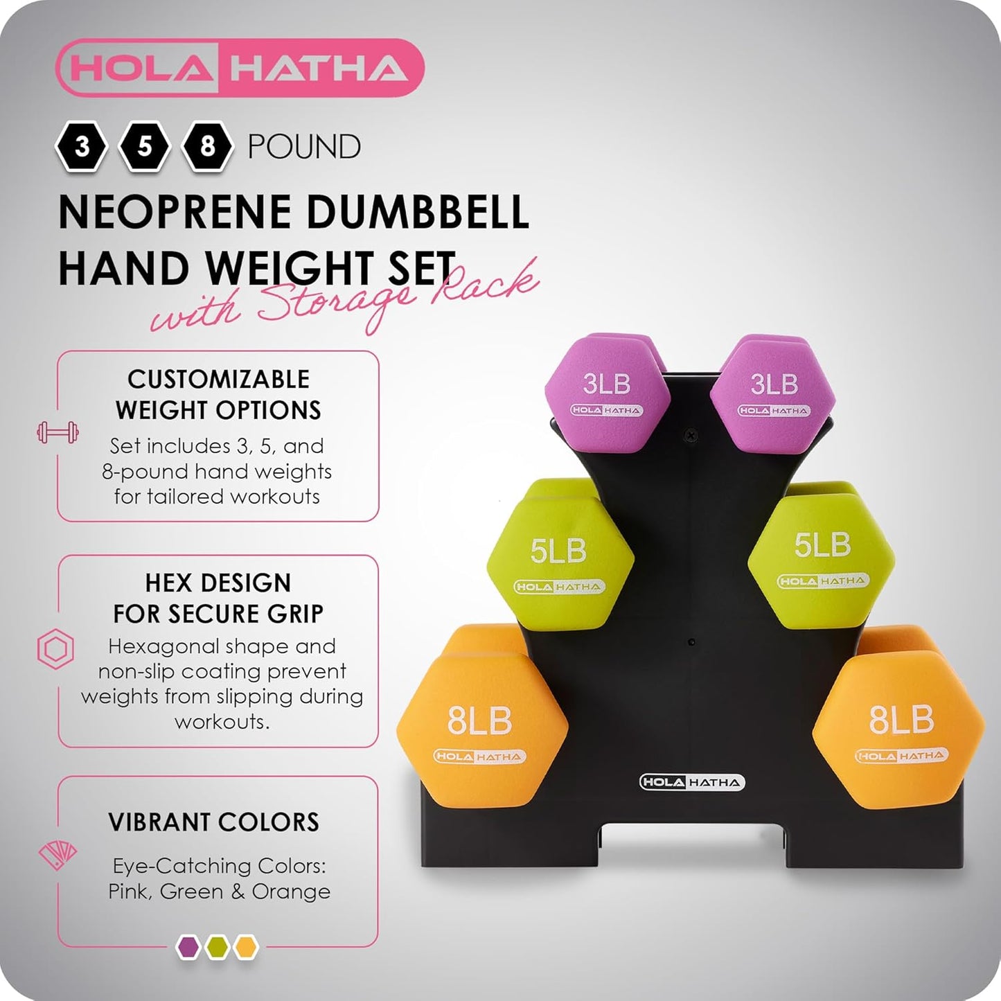 1, 2 and 3 lb Neoprene Dumbbell Strength Training Weight Set with Rack