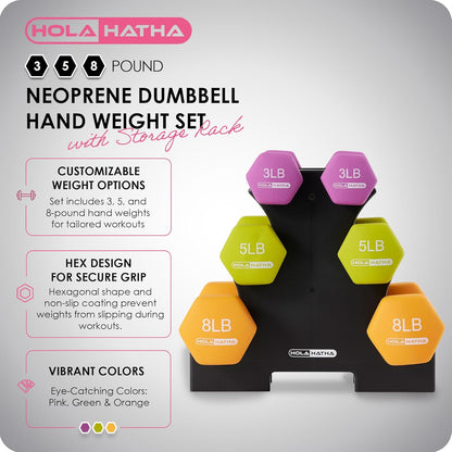 1, 2 and 3 lb Neoprene Dumbbell Strength Training Weight Set with Rack