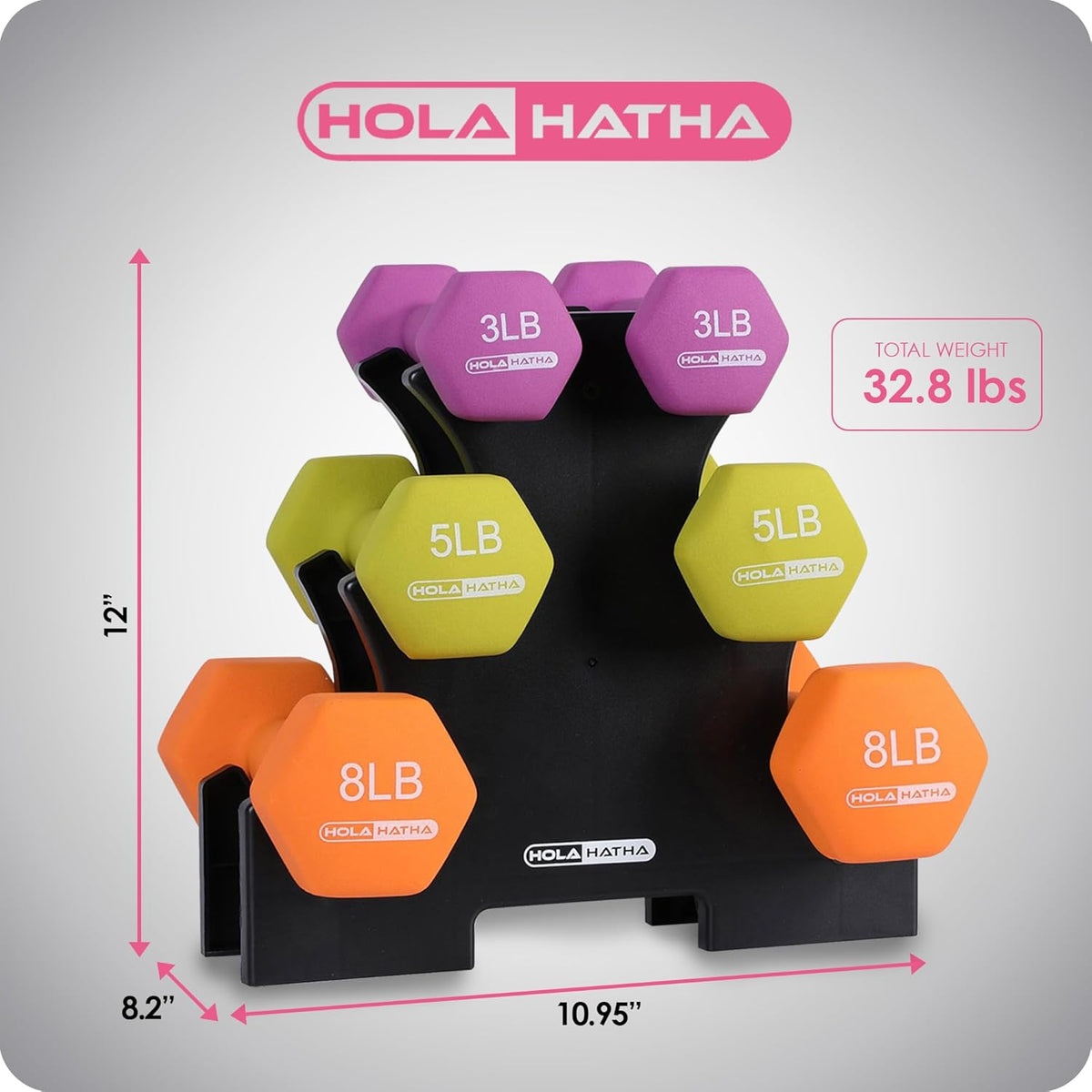 1, 2 and 3 lb Neoprene Dumbbell Strength Training Weight Set with Rack