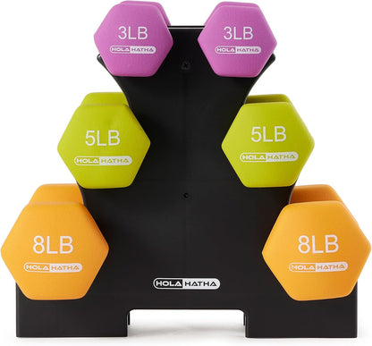 1, 2 and 3 lb Neoprene Dumbbell Strength Training Weight Set with Rack