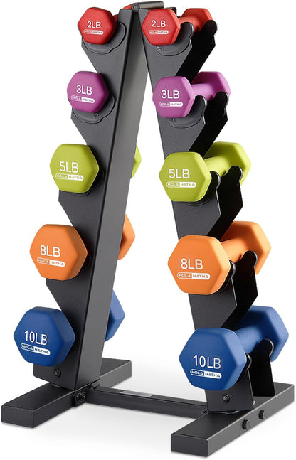 1, 2 and 3 lb Neoprene Dumbbell Strength Training Weight Set with Rack