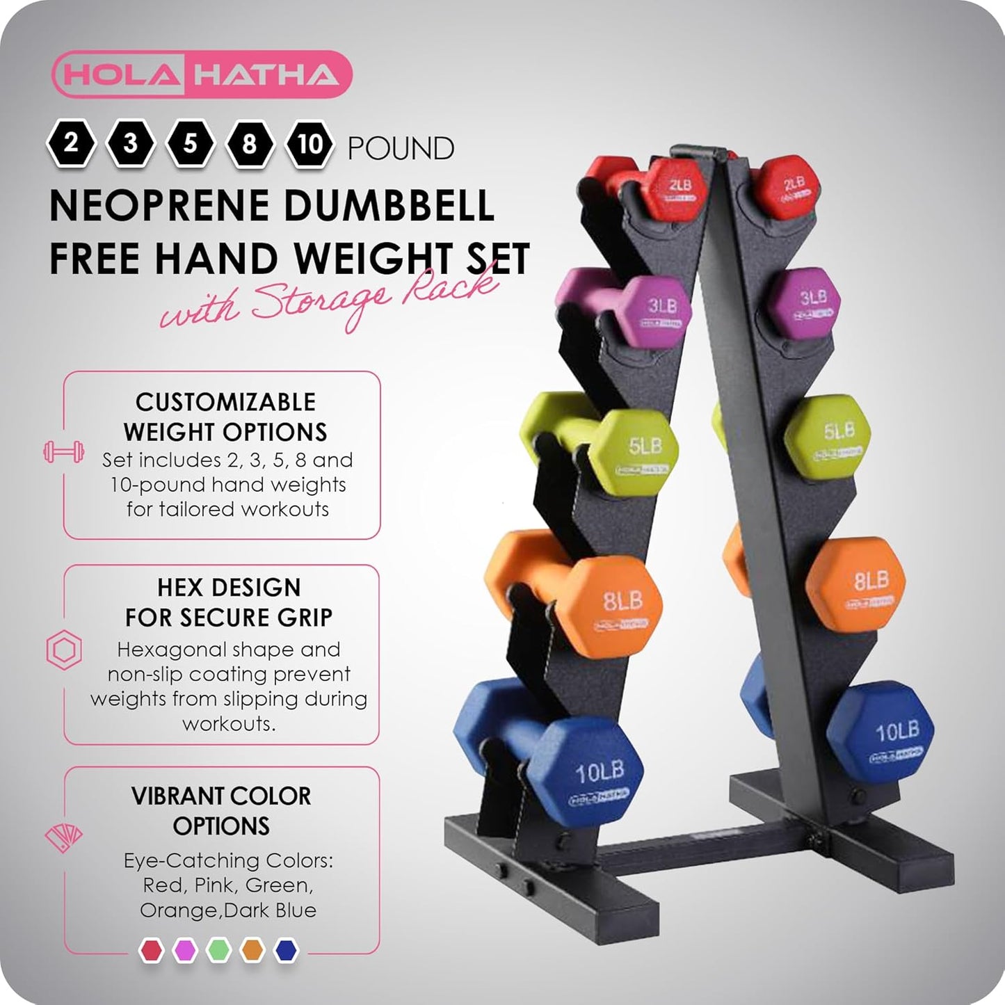 1, 2 and 3 lb Neoprene Dumbbell Strength Training Weight Set with Rack
