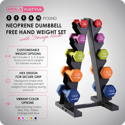 1, 2 and 3 lb Neoprene Dumbbell Strength Training Weight Set with Rack