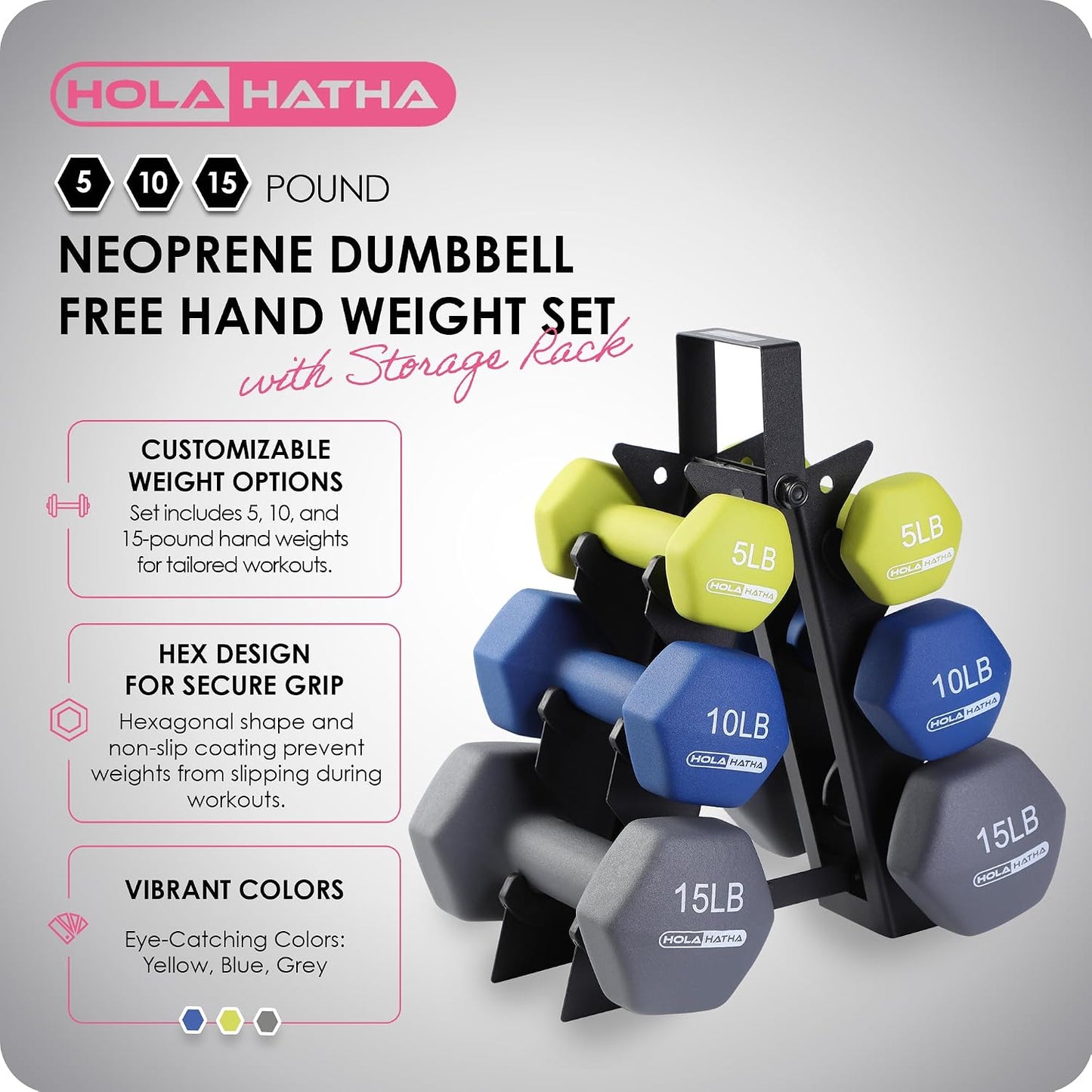 1, 2 and 3 lb Neoprene Dumbbell Strength Training Weight Set with Rack