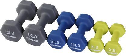 1, 2 and 3 lb Neoprene Dumbbell Strength Training Weight Set with Rack