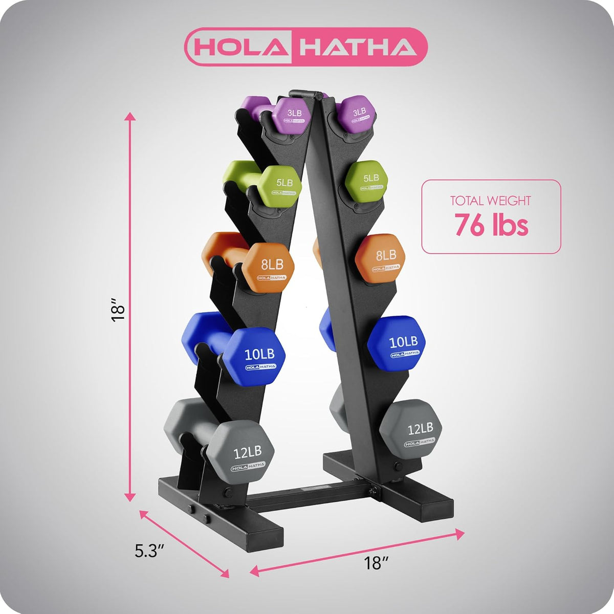 1, 2 and 3 lb Neoprene Dumbbell Strength Training Weight Set with Rack