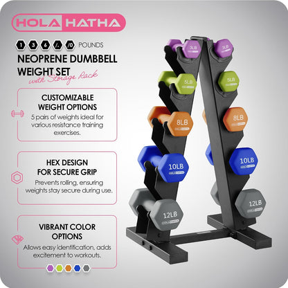 1, 2 and 3 lb Neoprene Dumbbell Strength Training Weight Set with Rack