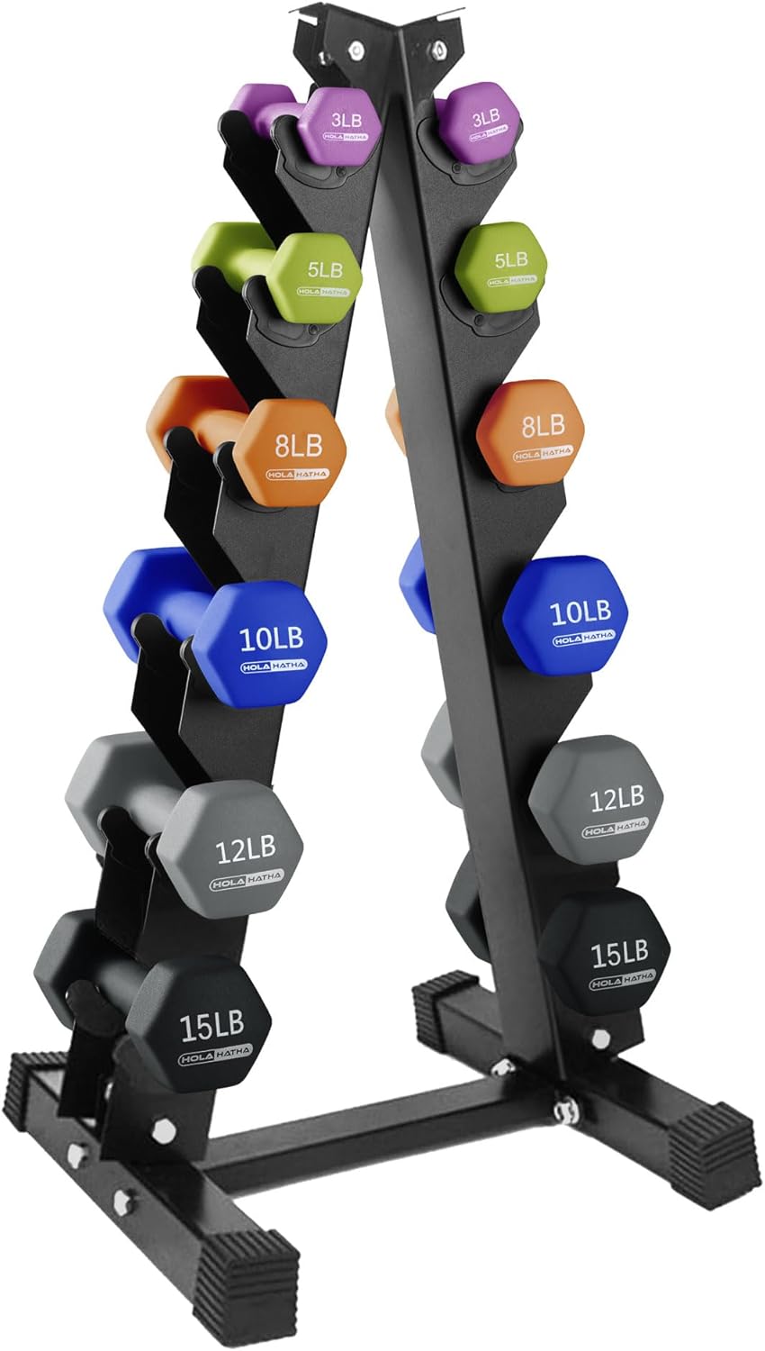 1, 2 and 3 lb Neoprene Dumbbell Strength Training Weight Set with Rack