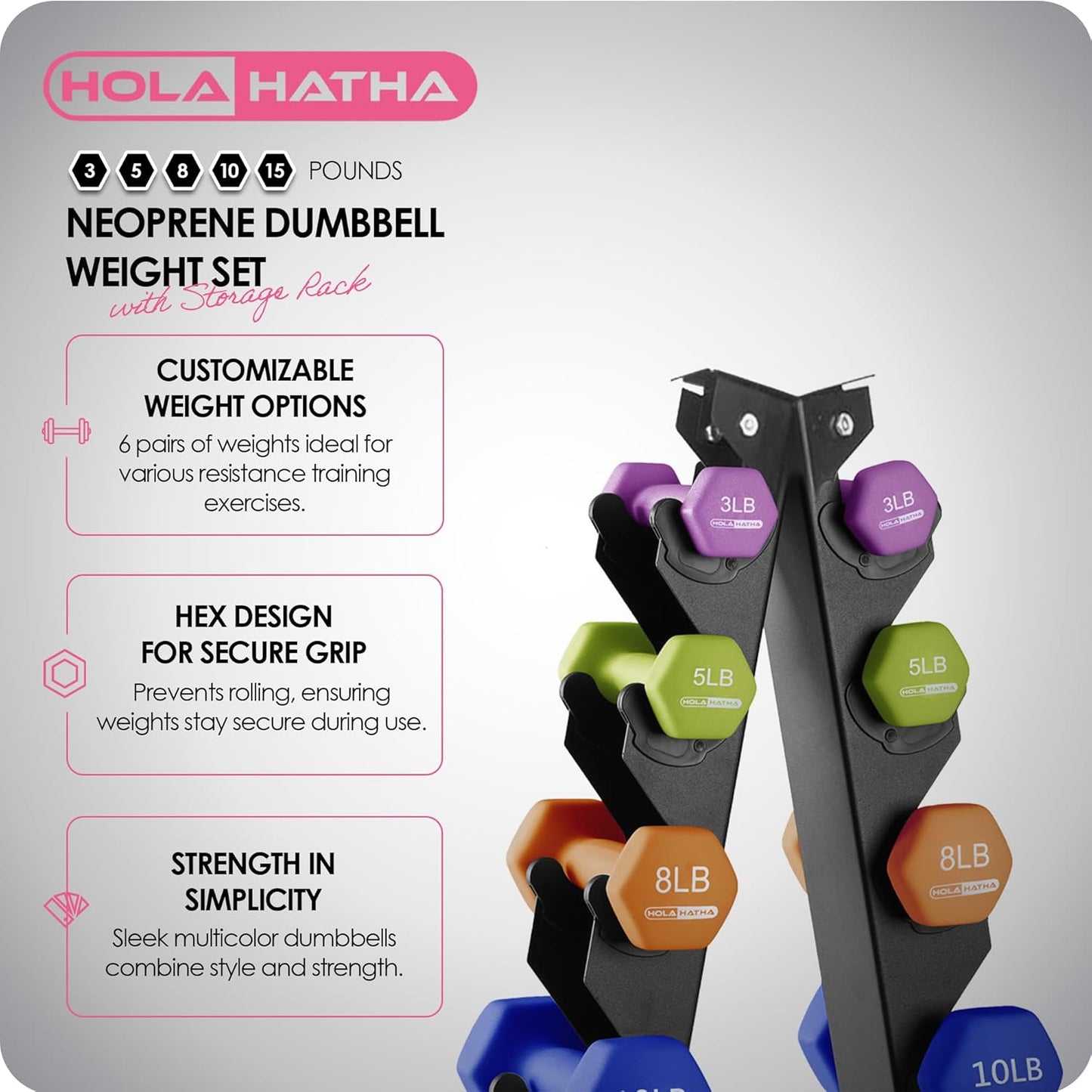 1, 2 and 3 lb Neoprene Dumbbell Strength Training Weight Set with Rack