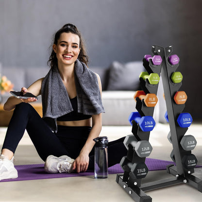 1, 2 and 3 lb Neoprene Dumbbell Strength Training Weight Set with Rack