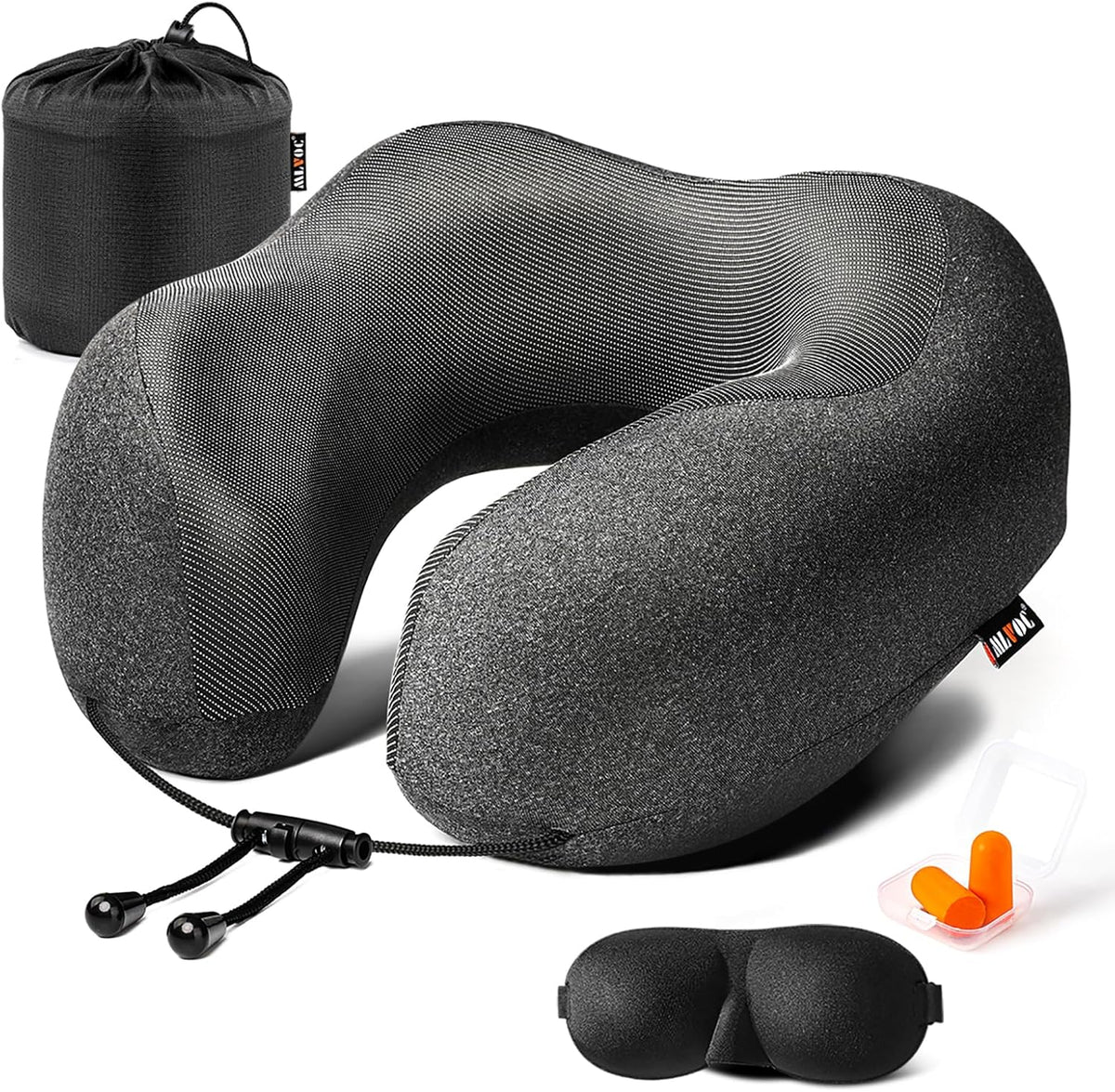 MLVOC Airplane Travel Neck Pillow for Sleeping, 3D-Eye Mask & Earplugs Kit