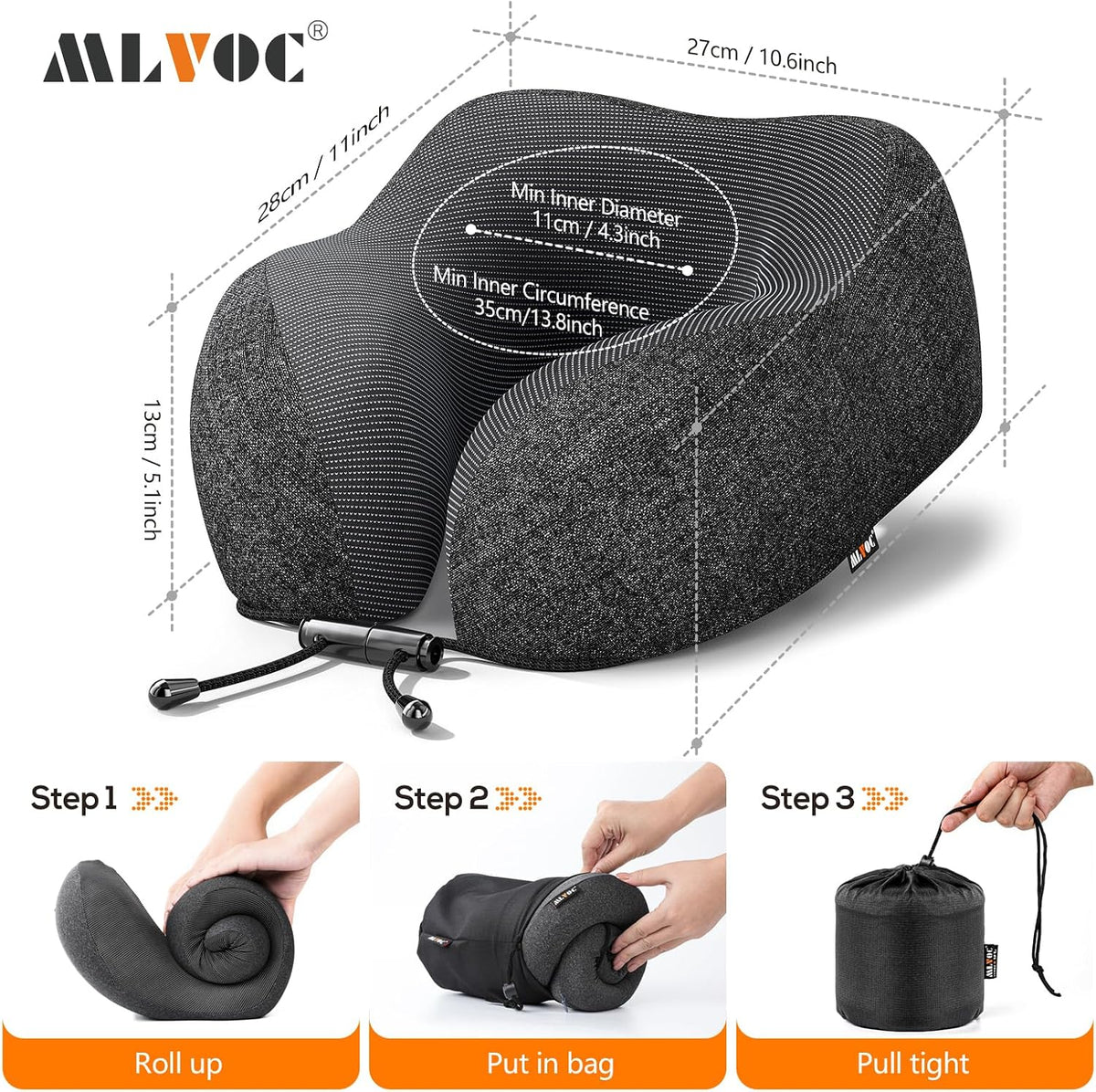 MLVOC Airplane Travel Neck Pillow for Sleeping, 3D-Eye Mask & Earplugs Kit