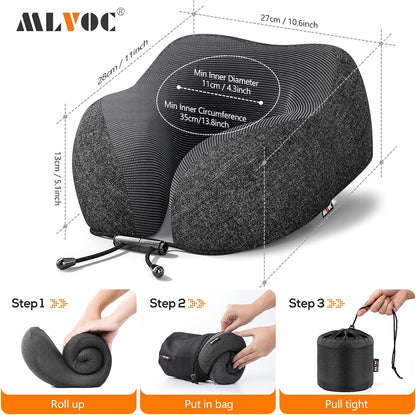 MLVOC Airplane Travel Neck Pillow for Sleeping, 3D-Eye Mask & Earplugs Kit