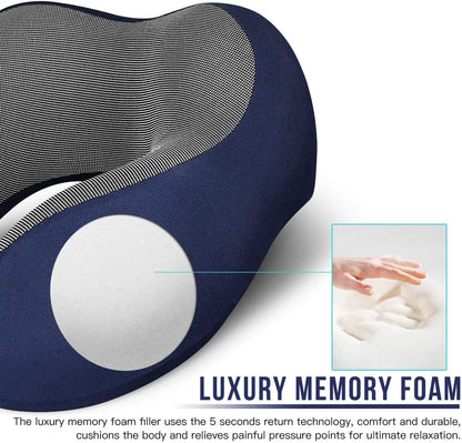 MLVOC Airplane Travel Neck Pillow for Sleeping, 3D-Eye Mask & Earplugs Kit