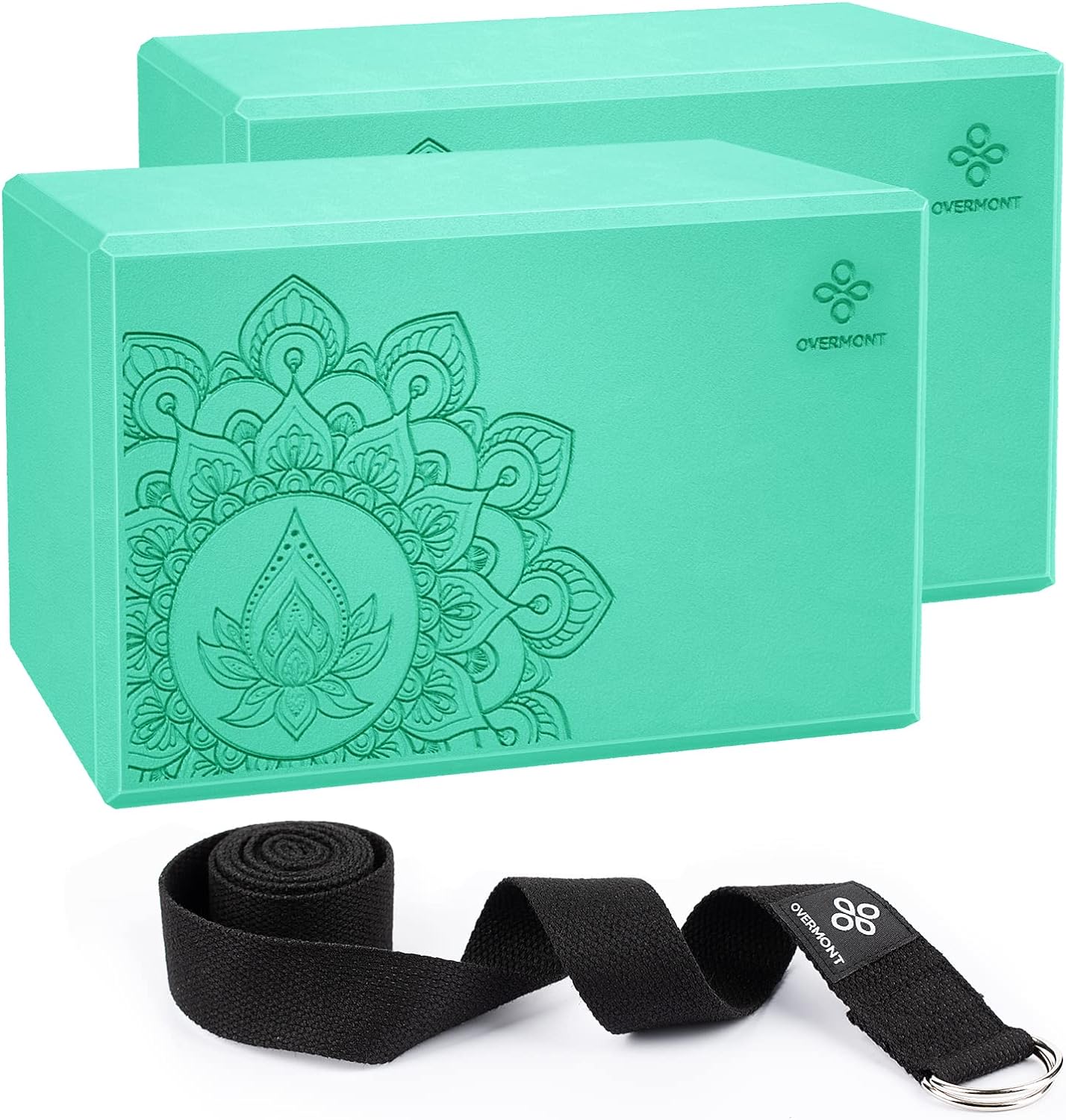 Yoga Block 2 Pack Supportive Latex-Free EVA Foam Soft Non-Slip Surface for General Fitness Pilates Stretching and Meditation 9"x6"x3" Yoga Strap Included