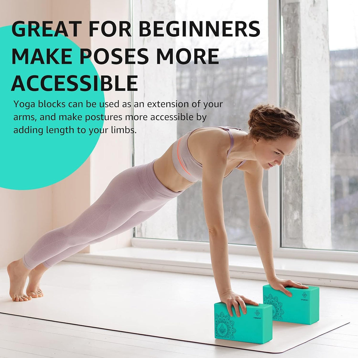 Yoga Block 2 Pack Supportive Latex-Free EVA Foam Soft Non-Slip Surface for General Fitness Pilates Stretching and Meditation 9"x6"x3" Yoga Strap Included