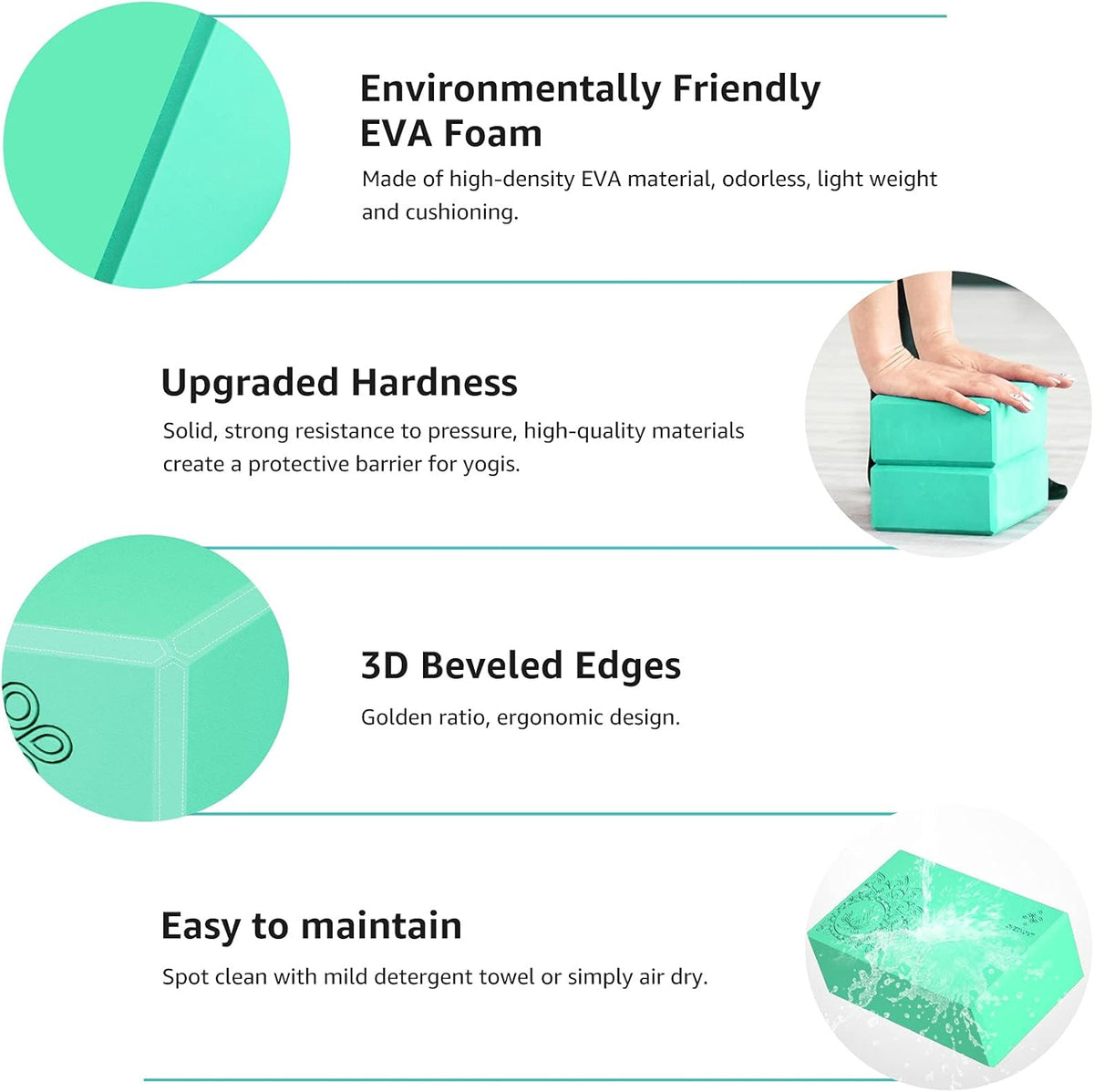 Yoga Block 2 Pack Supportive Latex-Free EVA Foam Soft Non-Slip Surface for General Fitness Pilates Stretching and Meditation 9"x6"x3" Yoga Strap Included