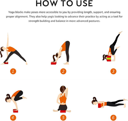 Yoga Block 2 Pack Supportive Latex-Free EVA Foam Soft Non-Slip Surface for General Fitness Pilates Stretching and Meditation 9"x6"x3" Yoga Strap Included