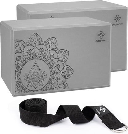 Yoga Block 2 Pack Supportive Latex-Free EVA Foam Soft Non-Slip Surface for General Fitness Pilates Stretching and Meditation 9"x6"x3" Yoga Strap Included