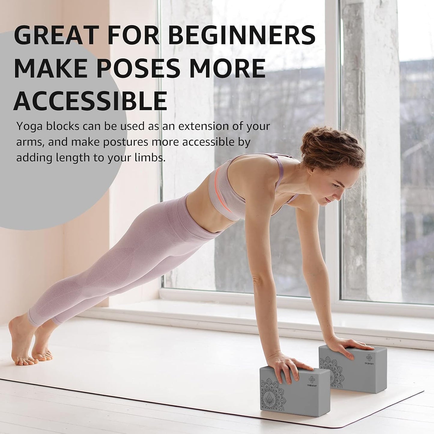 Yoga Block 2 Pack Supportive Latex-Free EVA Foam Soft Non-Slip Surface for General Fitness Pilates Stretching and Meditation 9"x6"x3" Yoga Strap Included