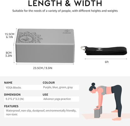 Yoga Block 2 Pack Supportive Latex-Free EVA Foam Soft Non-Slip Surface for General Fitness Pilates Stretching and Meditation 9"x6"x3" Yoga Strap Included