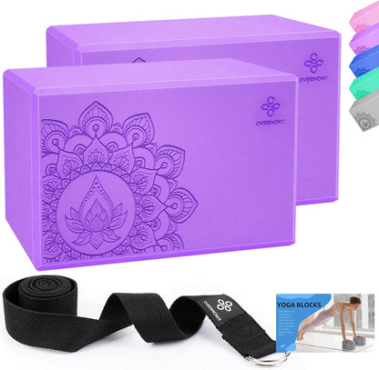 Yoga Block 2 Pack Supportive Latex-Free EVA Foam Soft Non-Slip Surface for General Fitness Pilates Stretching and Meditation 9"x6"x3" Yoga Strap Included