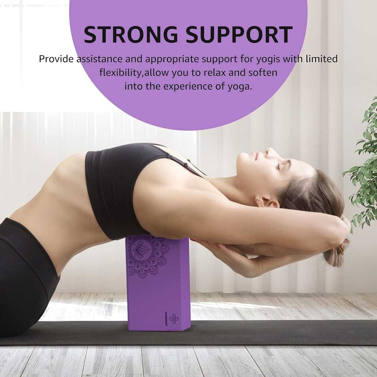Yoga Block 2 Pack Supportive Latex-Free EVA Foam Soft Non-Slip Surface for General Fitness Pilates Stretching and Meditation 9"x6"x3" Yoga Strap Included