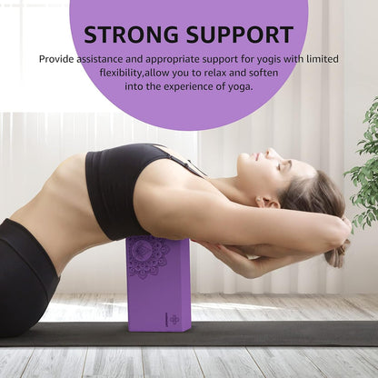 Yoga Block 2 Pack Supportive Latex-Free EVA Foam Soft Non-Slip Surface for General Fitness Pilates Stretching and Meditation 9"x6"x3" Yoga Strap Included
