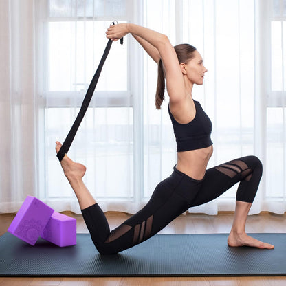 Yoga Block 2 Pack Supportive Latex-Free EVA Foam Soft Non-Slip Surface for General Fitness Pilates Stretching and Meditation 9"x6"x3" Yoga Strap Included