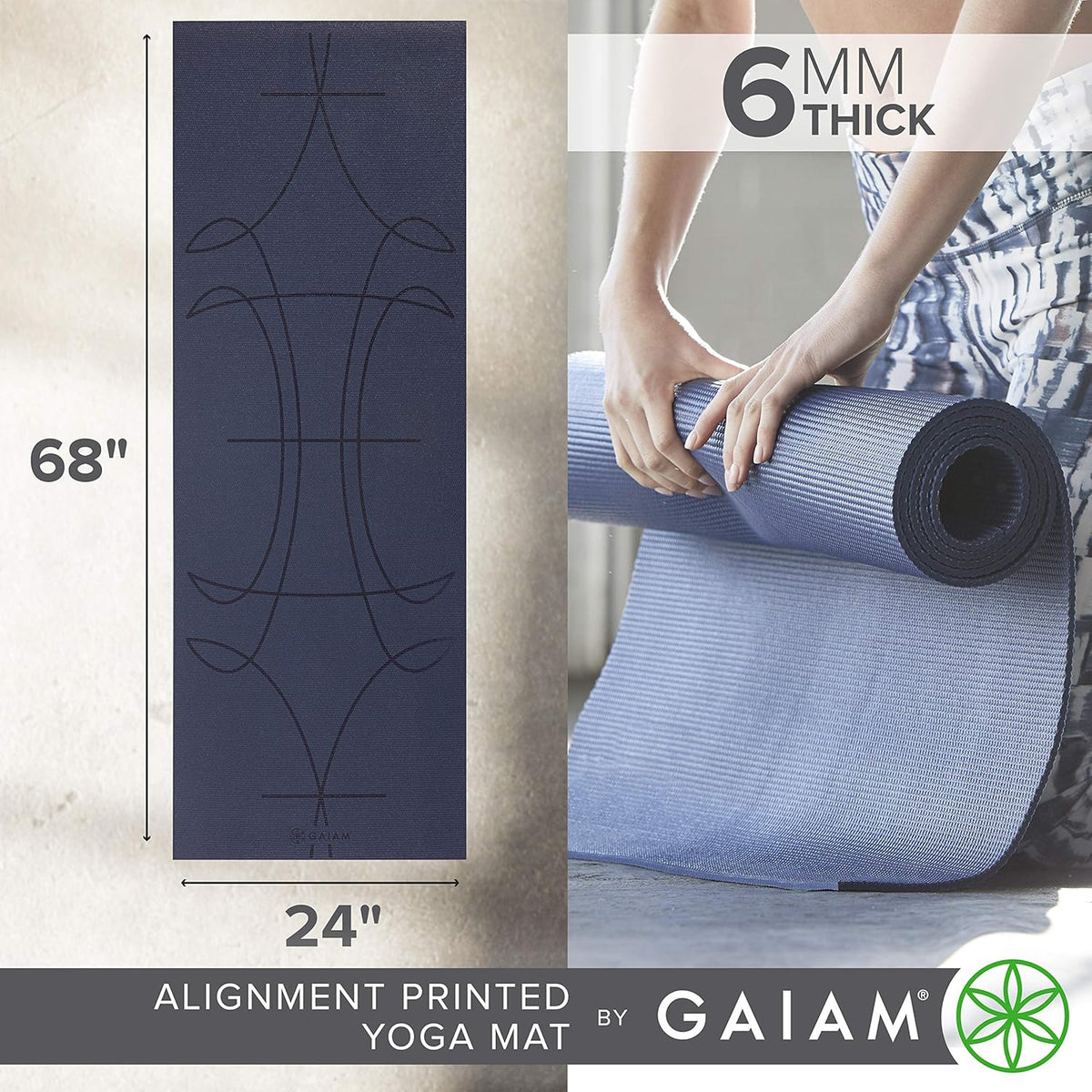 Premium Yoga Mat, 6mm Thick Print Mat | Premium 6mm thick cushioning for joint support. Non-slip print design for yoga, Pilates & floor workouts.