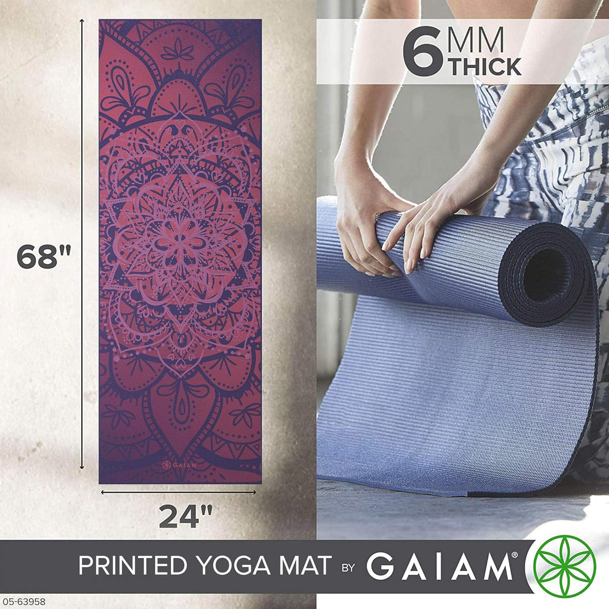 Premium Yoga Mat, 6mm Thick Print Mat | Premium 6mm thick cushioning for joint support. Non-slip print design for yoga, Pilates & floor workouts.